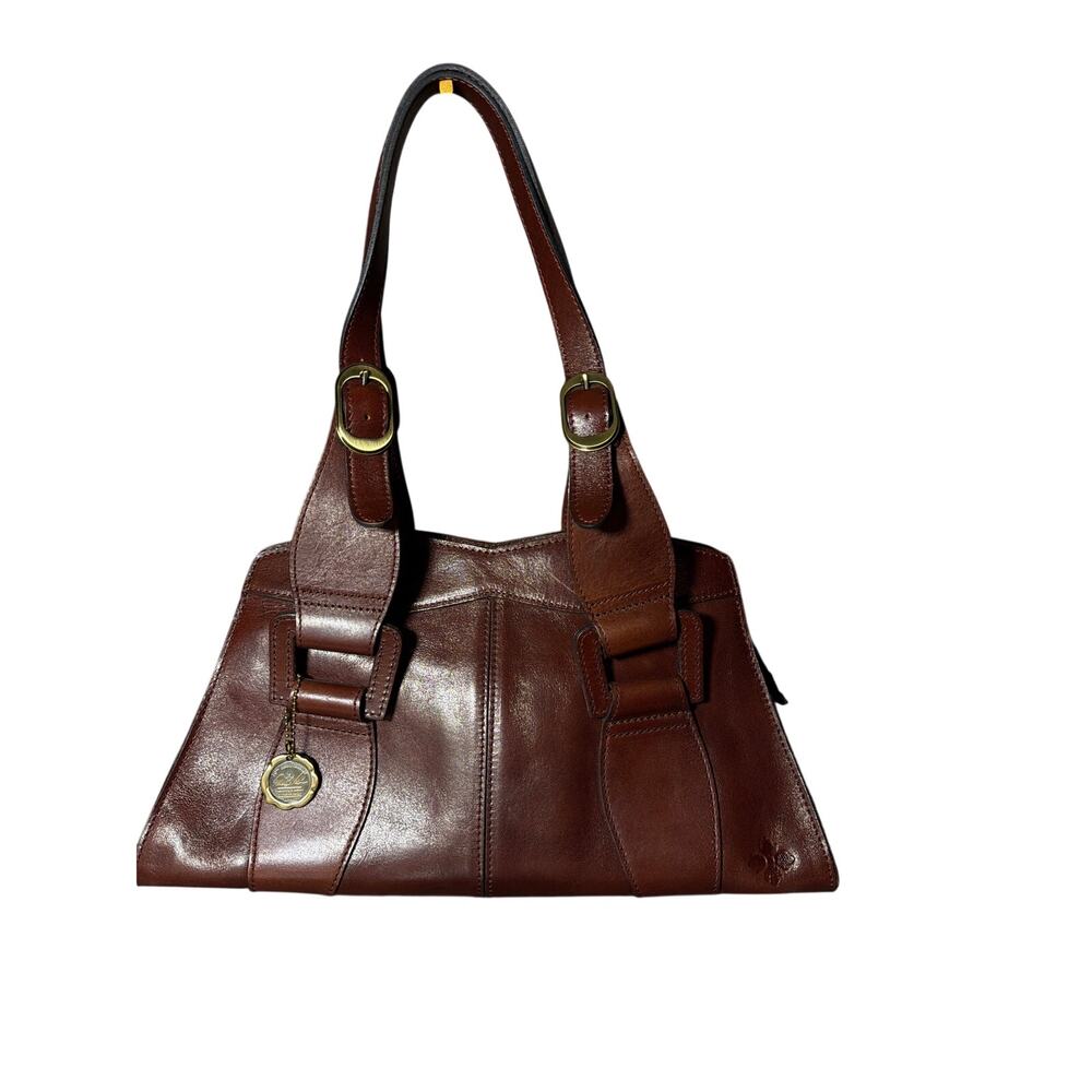 Patricia Nash Brown Leather Shoulder Bag Satchel Buckle Purse